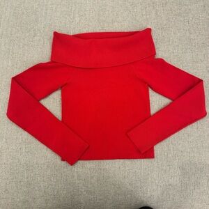 Alice + Olivia Dolan Pullover off the shoulder ribbed top / bright ruby